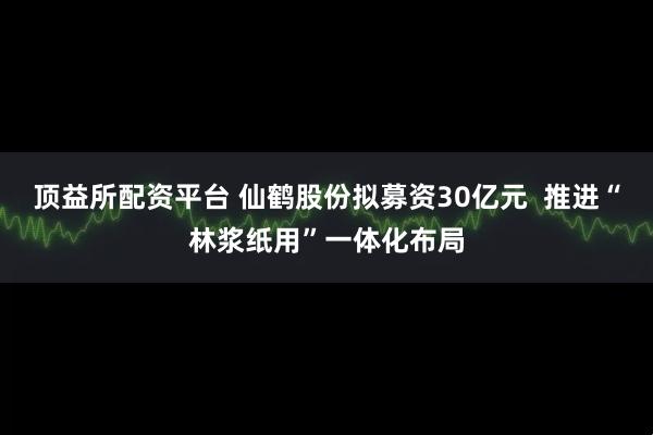 顶益所配资平台 仙鹤股份拟募资30亿元  推进“林浆纸用”一体化布局